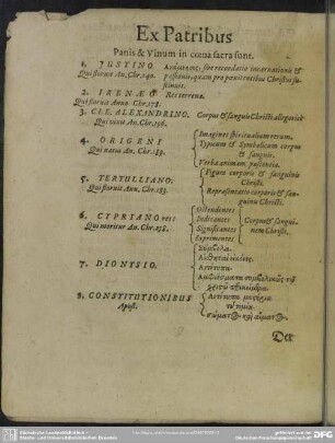 Ex Patribus Panis & Vinum in coena sacra sunt