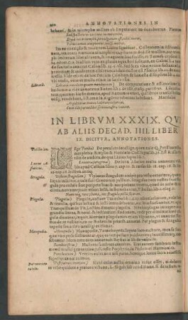 In Librum XXXIX. Qui Ab Aliis, Decad. IIII. Liber IX. Dicitur, Annotationes.