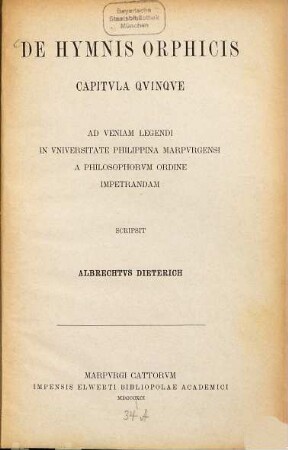 De hymnis Orphicis capitula quinque