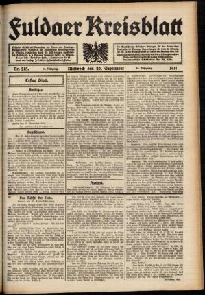 Erste Ausgabe vom Mittwoch, den 20. September 1911.