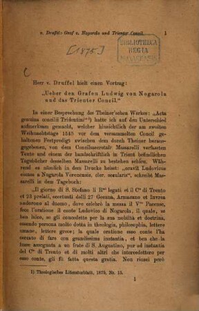 Ueber den Grafen Ludwig von Nogarola und das Trienter Concil