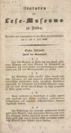 Erster Abschnitt. Zweck der Gesellschaft.