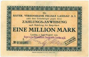 Geldschein / Notgeld, 1 Million Mark, 08.1923