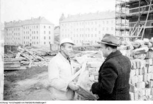 Dresden, Südvorstadt. Regensburger Straße, Münchner Straße, Wohnungsbau, Januar 1954