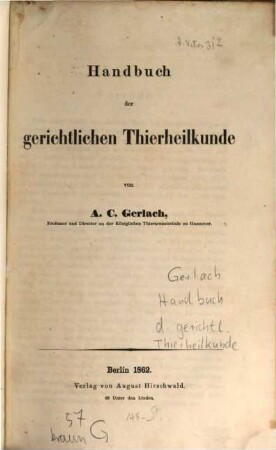 Handbuch der gerichtlichen Thier-Heilkunde