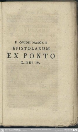 Epistolarum Ex Ponto Libri IV.