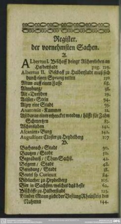 Register der vornehmsten Sachen