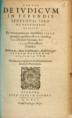 Lectio De Ivdicvm In Ferendis Sententiis Vero Et Necessario Officio