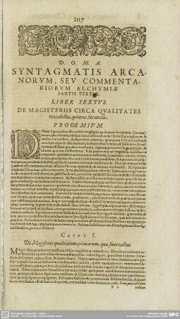 SYNTAGMATIS ARCANORVM, SEV COMMENTARIORVM ALCHYMIAE PARTIS TERTIAE, LIBER SEXTVS.