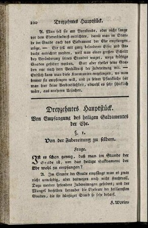 Dreyzehntes Hauptstück. Von Empfangung des heiligen Sakramentes de Ehe.