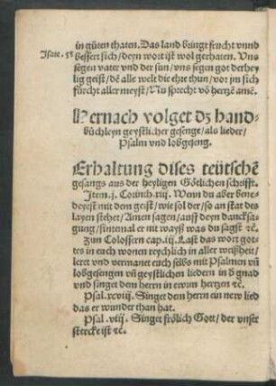 Hernach volget dz handbüchleyn geystlicher gesenge/ als lieder/ Psalm und lobgeseng.