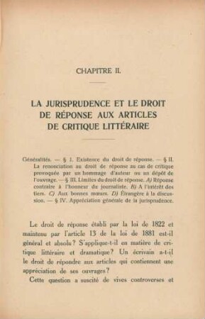Chapitre II. La jurisprudence et le droit de réponse aux articles de critique littéraire