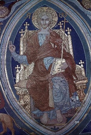 Christus in der Mandorla, umgeben von den Evangelistensymbolen, von Maria, Johannes dem Täufer und den Heiligen Augustinus und Patroklus