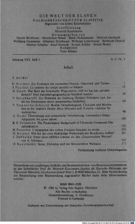Die Welt der Slaven : internationale Halbjahresschrift für Slavistik. 25 = N.F. 4. 1980
