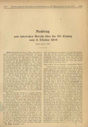 Nachtrag zum wörtlichen Bericht über die 59. Sitzung vom 3. Oktober 1919