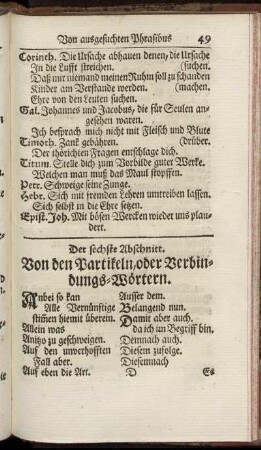 Der sechste Abschnitt. Von den Partikeln, oder Verbindungs-Wörtern.