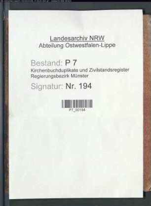Zivilstandsregister der Munizipalität Vorhelm (G 1811). (Gemeinde: Vorhelm, Kreis Beckum)
