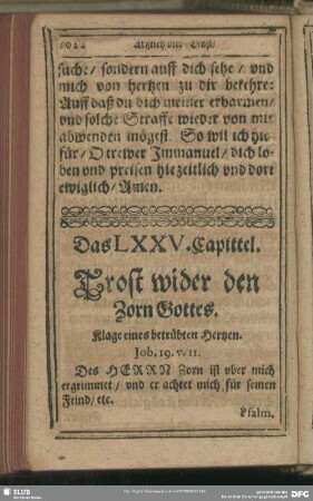 Das LXXV. Capittel. Trost wider den Zorn Gottes