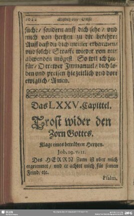 Das LXXV. Capittel. Trost wider den Zorn Gottes