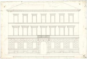Röhrer, Karl; Unidentifizierte Gebäude - Dreigeschossiges Gebäude mit Plattenrustika im EG, zentraler Balkon im Piano Nobile (Ansicht)