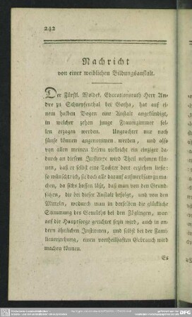 Nachricht von eienr weiblichen Bildungsanstalt