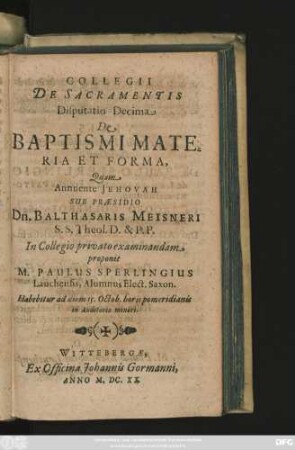 10: De Baptismi Materia Et Forma