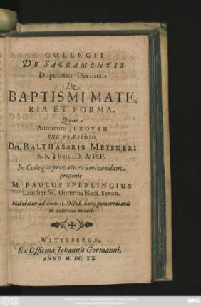 10: De Baptismi Materia Et Forma