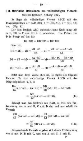 § 3. Metrische Relationen am vollständigen Viereck