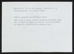 Brief von Gerhart Hauptmann an Ismar Boas
