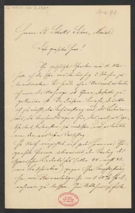 Brief an B. Schott's Söhne : 10.06.1890