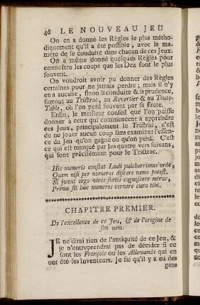 Chapitre Premier. De l'excellence de ce Jeu, & de l'origine de son nom