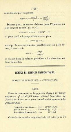 Licence ès sciences mathématiques.
