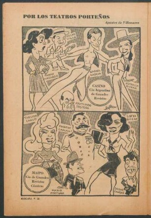 Por los teatros Porteños [Dibujos] : Apuntes de Villanueva