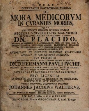 Diss. ... de mora medicorum in curandis morbis
