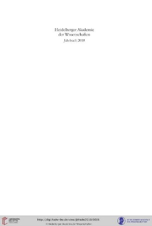 Jahrbuch ... / Heidelberger Akademie der Wissenschaften: Jahrbuch 2018