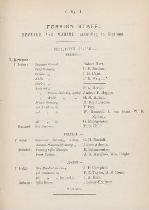 [III]. - Foreign staff: Revenue and Marine: according to Stations