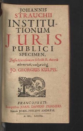Johannis Strauchii Institutionum Juris Publici Specimen