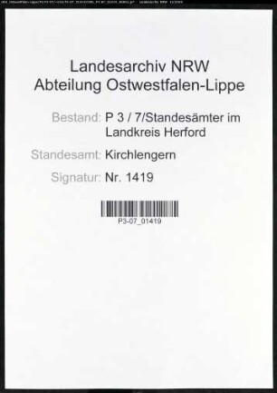 Sterberegister Standesamt Kirchlengern