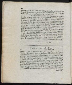 Ratification du Roy