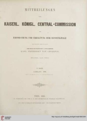 5: Mittheilungen der K.K. Central-Commission zur Erforschung und Erhaltung der Baudenkmale