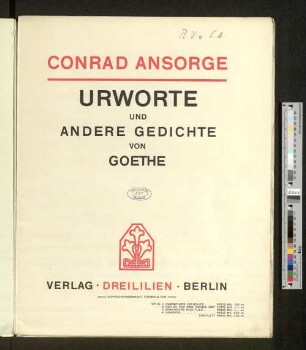 Urworte und andere Gedichte von Goethe : Op. 19