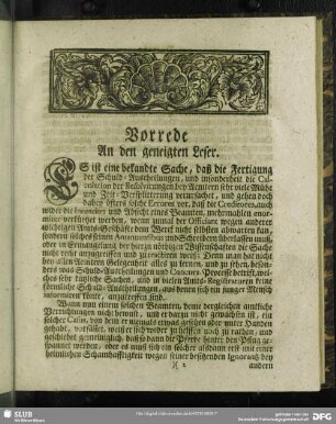 Vorrede An den geneigten Leser