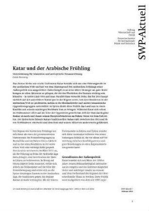 Katar und der Arabische Frühling : Unterstützung für Islamisten und anti-syrische Neuausrichtung