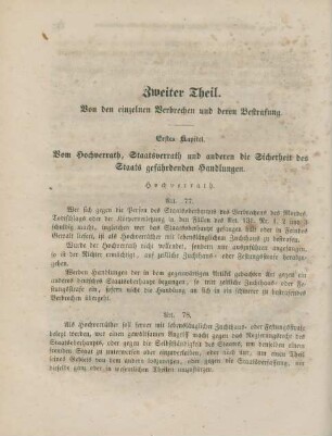 Zweiter Theil. Von den einzelnen Verbrechen und deren Bestrafung.