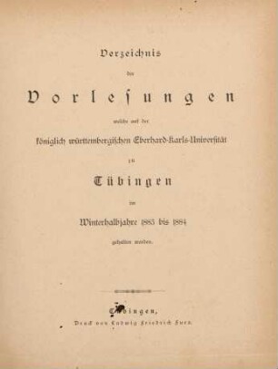 Vorlesungsverzeichnis 1883/84