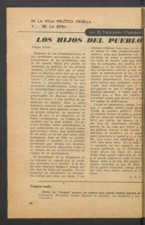 Los hijos del pueblo : De la vieja política criolla y... de la otra