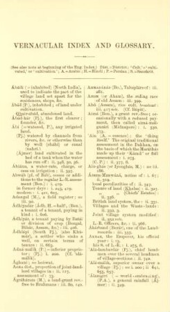 Vernacular index and glossary