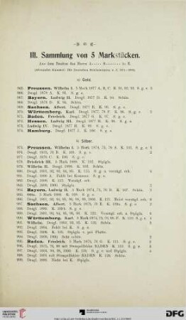 III. Sammlung von 5 Markstücken (Nr. 965-1006)