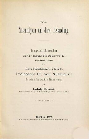 Ueber Nasenpolypen und deren Behandlung : Inaug.-Diss.