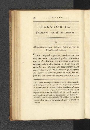 Section II. Traitement moral des aliénés.